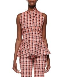 Derek Lam Novelty Plaid Sleeveless Peplum Top  Orange Multi at Neiman Marcus